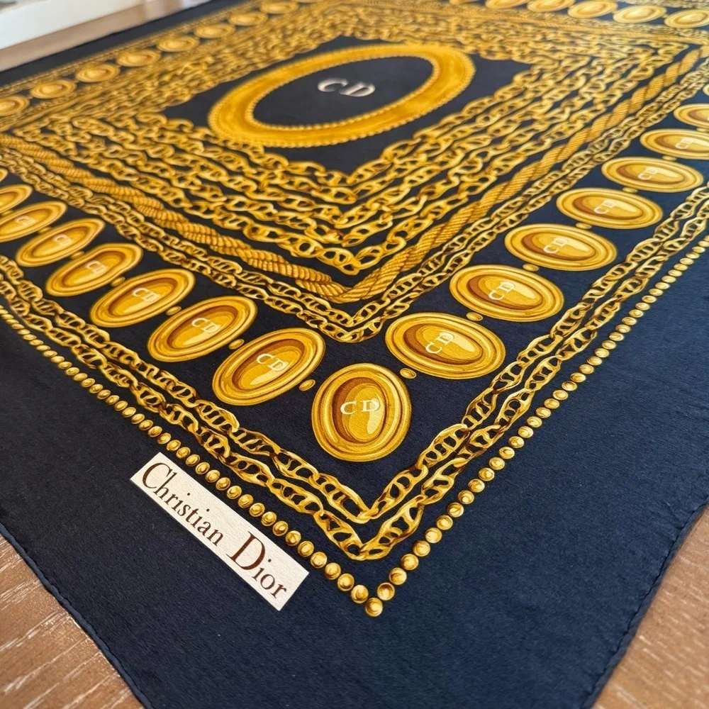 Authentic Christian Dior Charcoal and Mustard Scarf